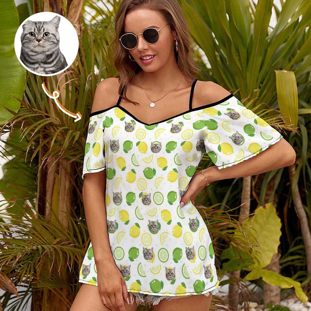 Put Face on Tank Top Lemon Off Shoulder Suspender Top with Pet Photo