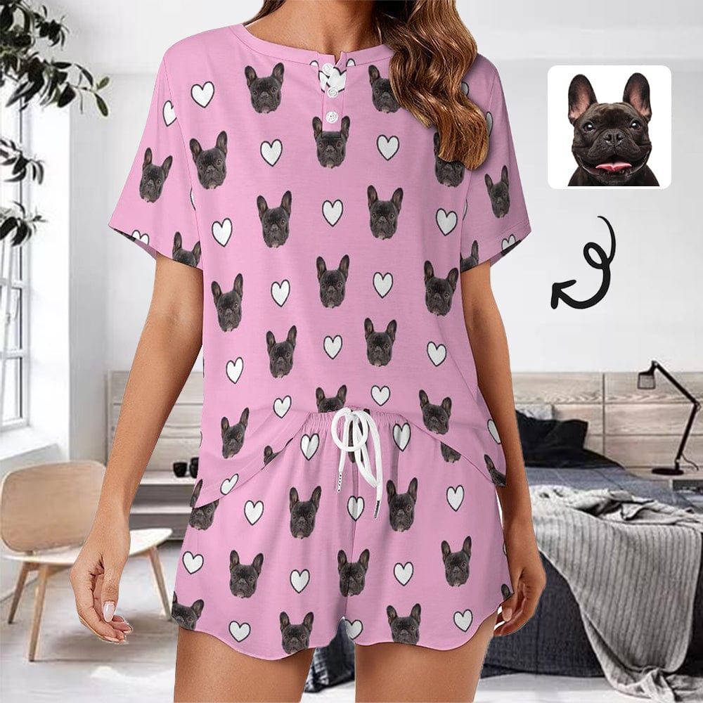 Custom Pet Purple Pajama Set Women's Short Top and Shorts Loungewear