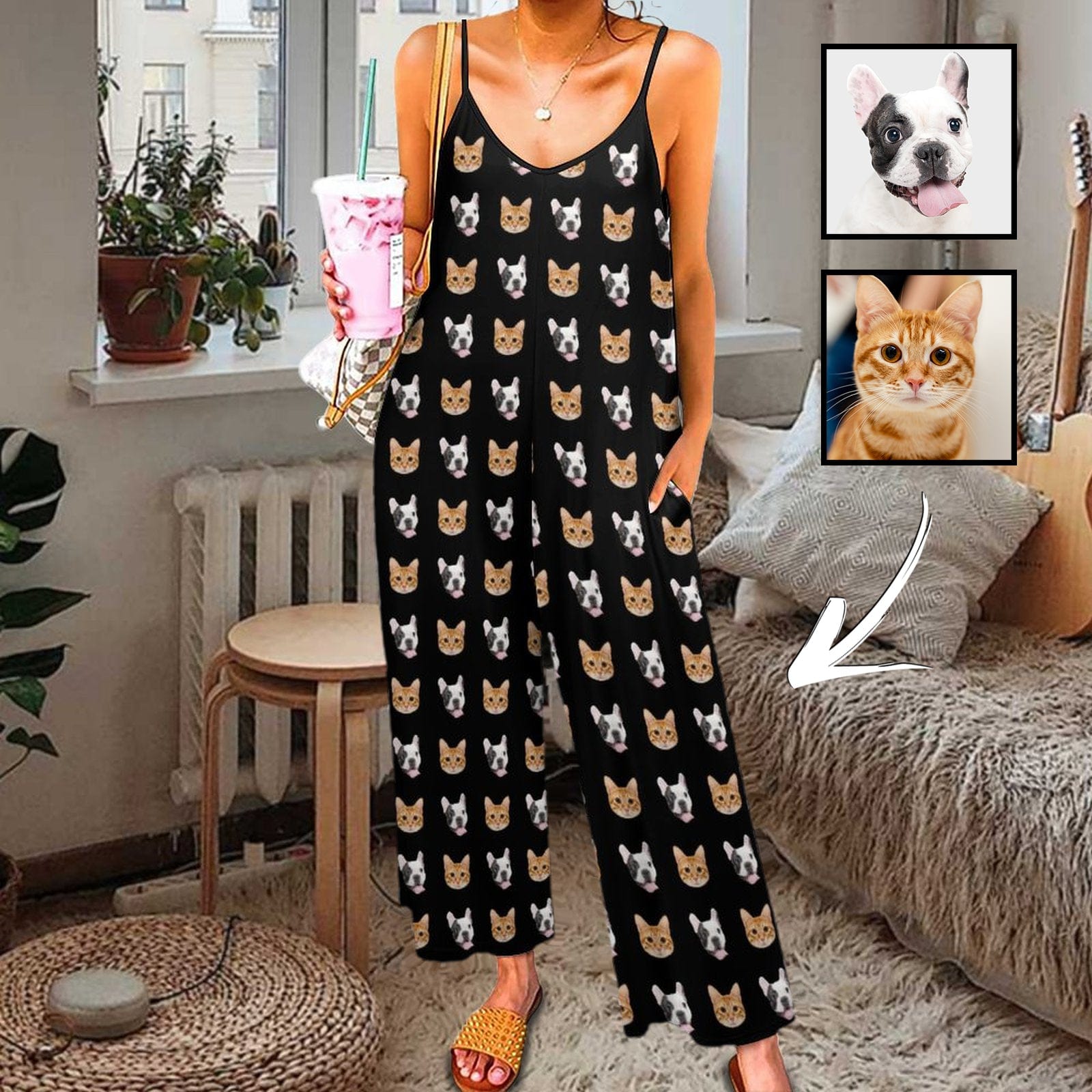 Custom Pet Photo Women's Sleepwear Suspender Jumpsuit Loungewear