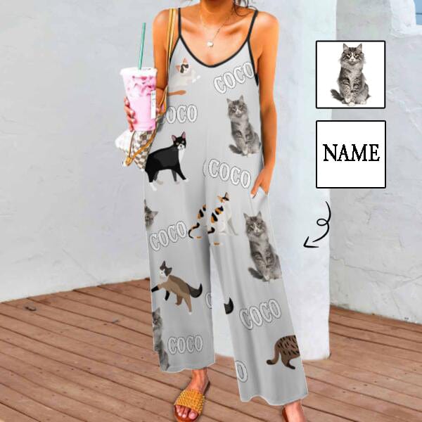 Custom Cat Photo&Name Loungewear Women's Suspender Jumpsuit Loungewear