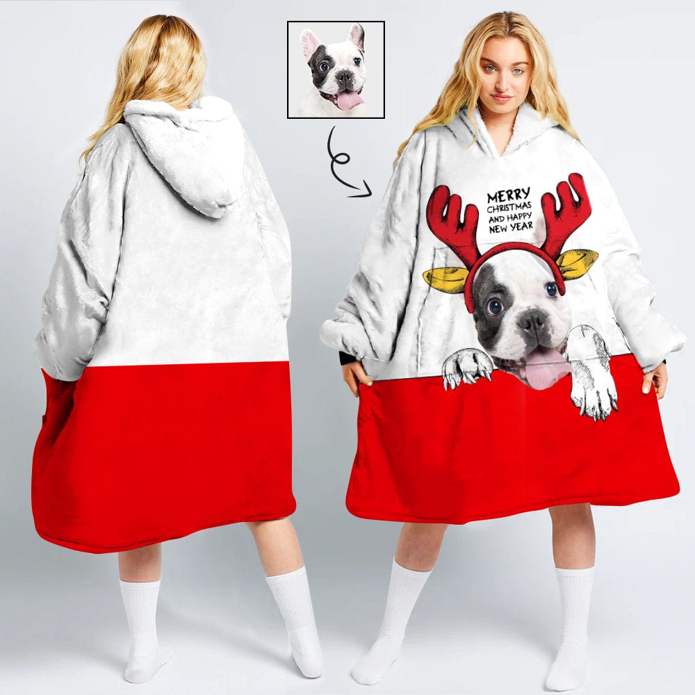 Custom Dog Face Blanket Hoodie for Women Personalized Oversized Hoodie