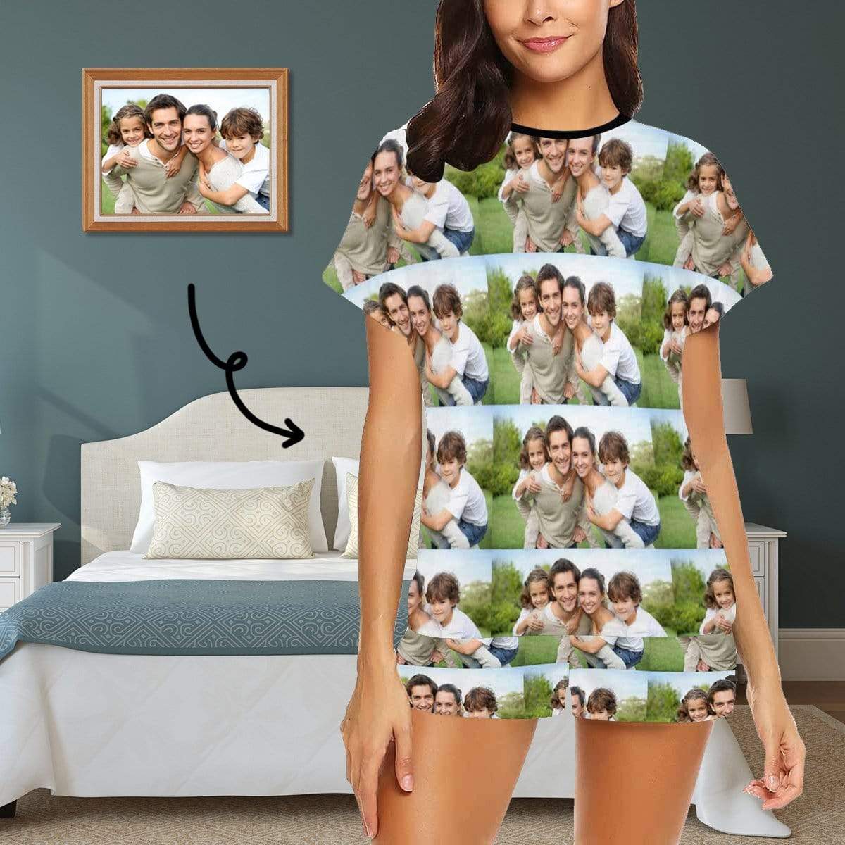 Custom Photo Pajamas Loving Family Loungewear Women's Short Pajama Set