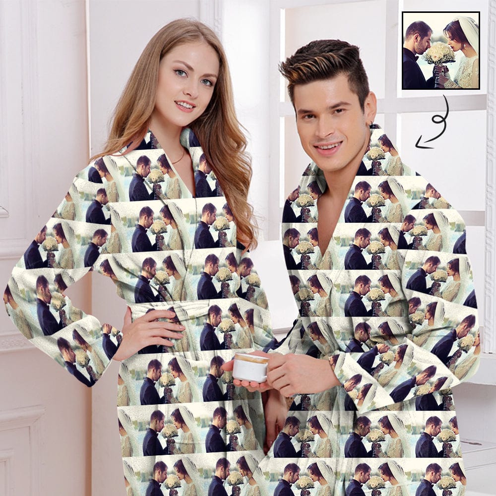Custom Photo Fleece Robe Sweet Couple Personalized Pajama Kimono Robe