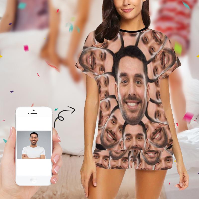 Custom Seamless Face Pajamas Personalized Face Women Short Pajama Set