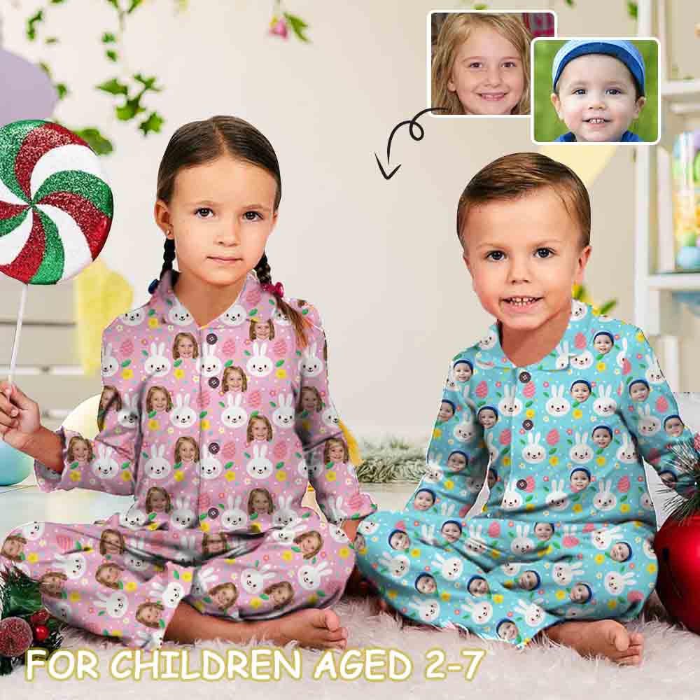 Kid's Pajamas Custom Sleepwear with Face Cute Rabbit Easter Pajama Sets