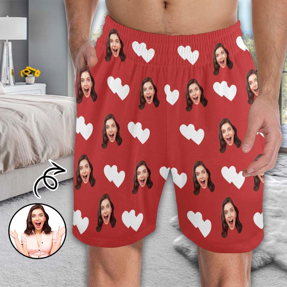 FacePajamas Custom Face Men's Pajama Shorts Personalized Love Heart Sleepwear Shorts
