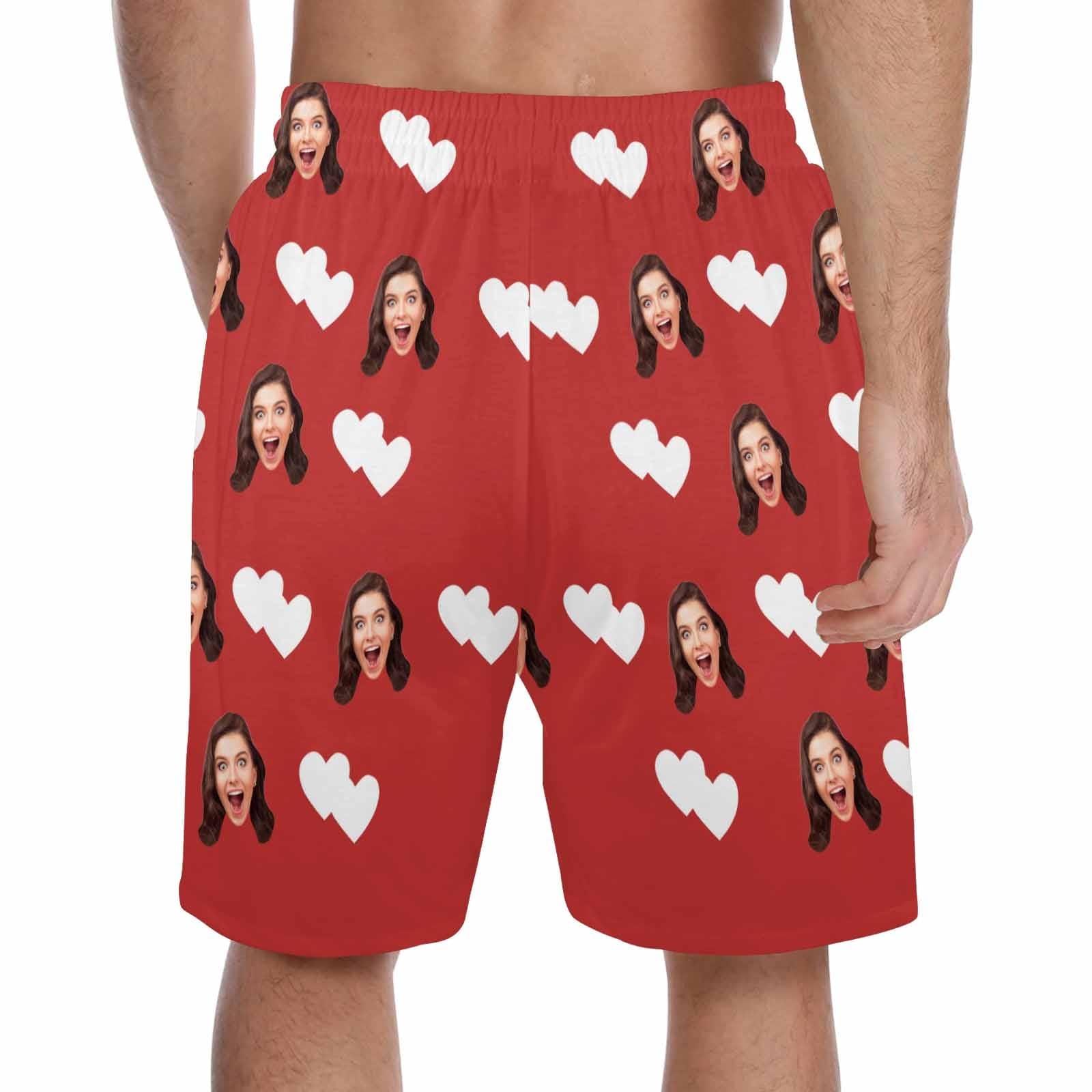 FacePajamas Custom Face Men's Pajama Shorts Personalized Love Heart Sleepwear Shorts
