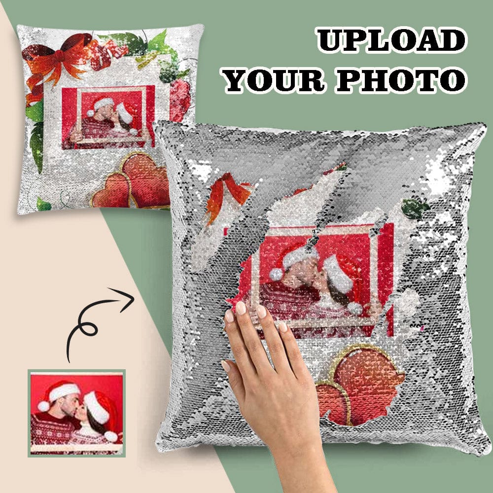 Custom Photo Sequin Pillow Case Design Frame Style Pillow Cover for Lover 15.7"x15.7"