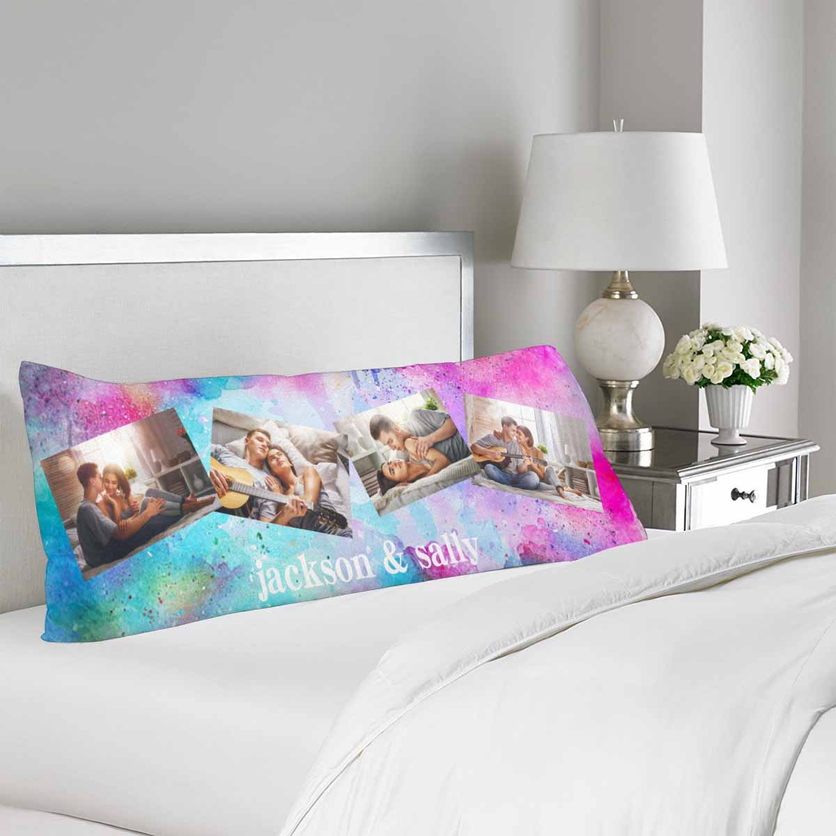 Custom Name&Photo Colorful Body Pillow Case Personalized Love Pillow Cover 20"x54"