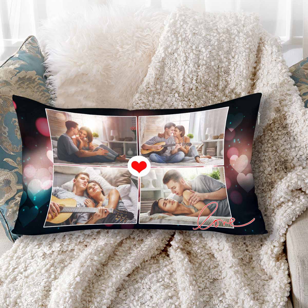 Custom Photo Rectangle Pillow Case Personalized Couple Picture Pillow Cover
