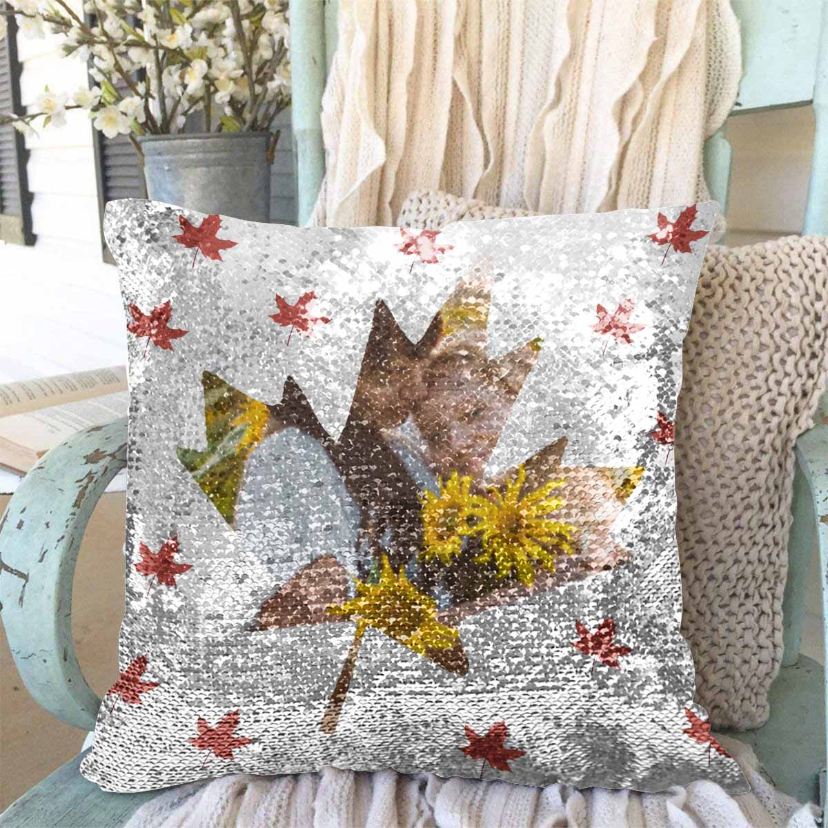 Custom Photo Maple Leaf Sequin Pillow Case Personalized Pillow Cover 15.7"x15.7"