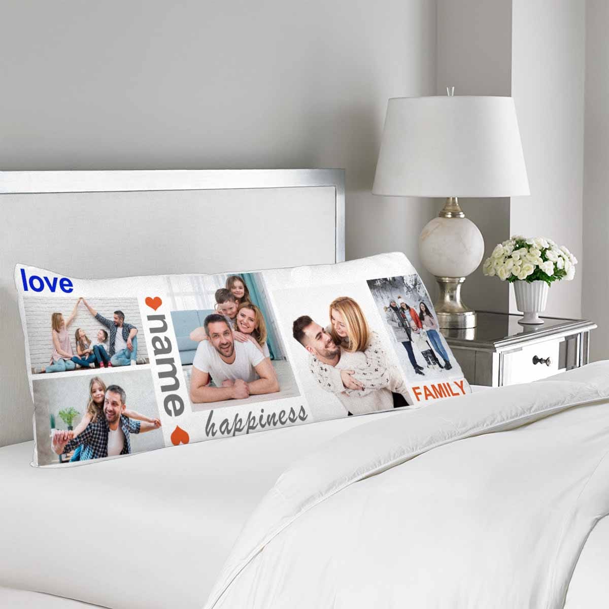 Custom Photo&Name Happiness Family Body Pillow Case Design Pillow Cover with Personalized Pictures 20"x54"
