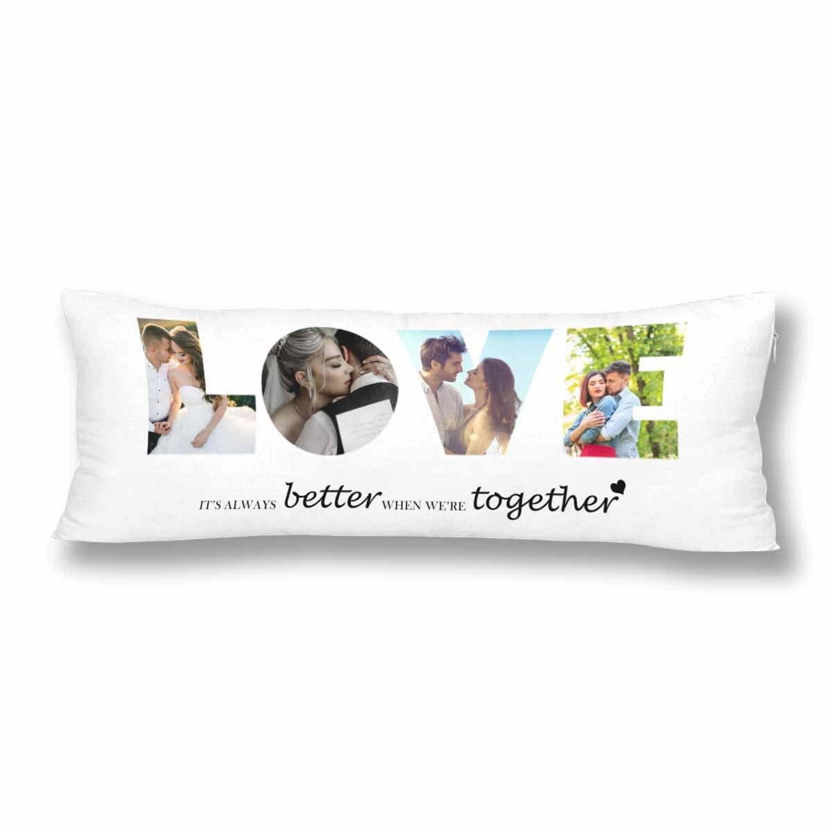 Custom Photo&Text Together Body Pillow Case Personalized Couple Pillow Cover 20"x54"