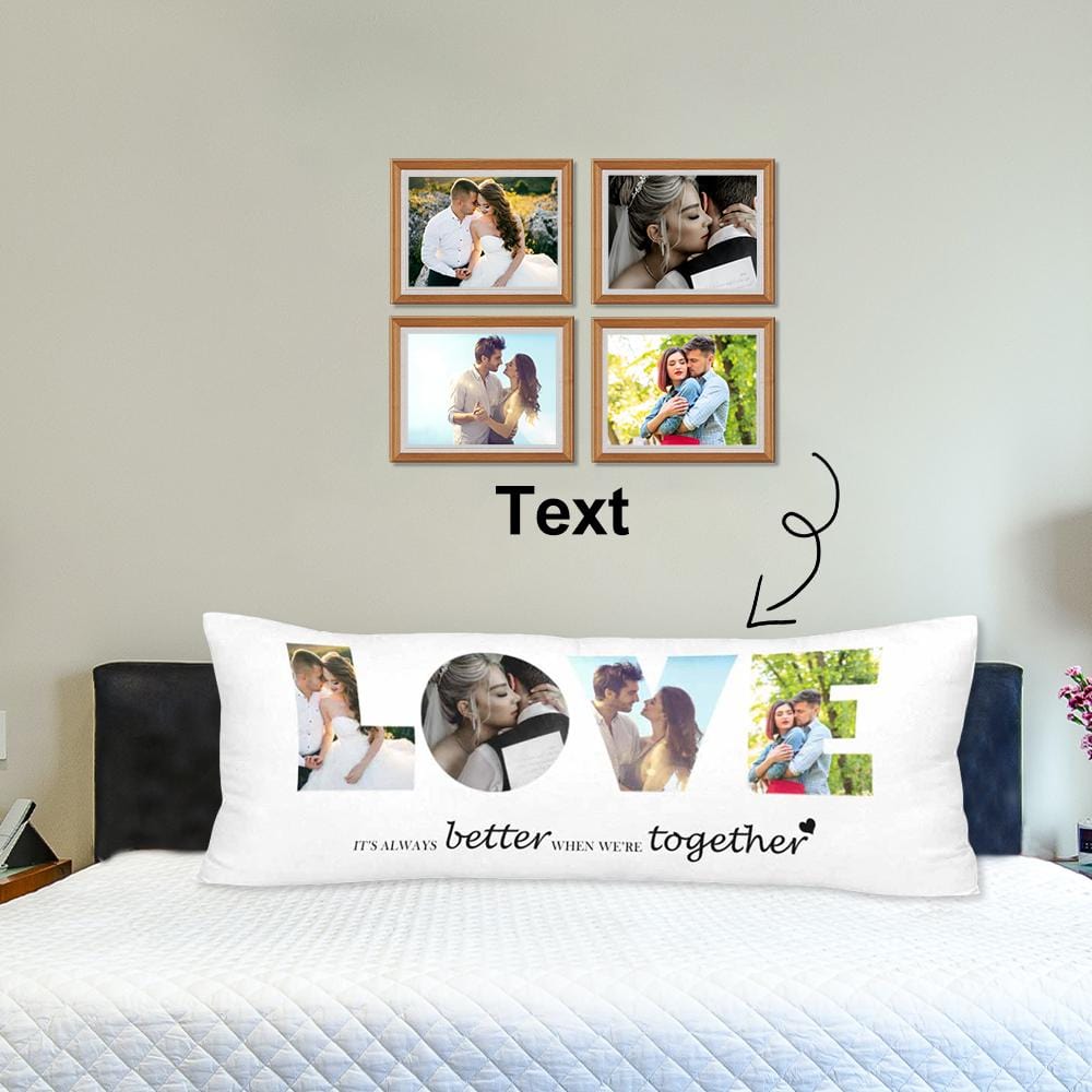 Custom Photo&Text Together Body Pillow Case Personalized Couple Pillow Cover 20"x54"