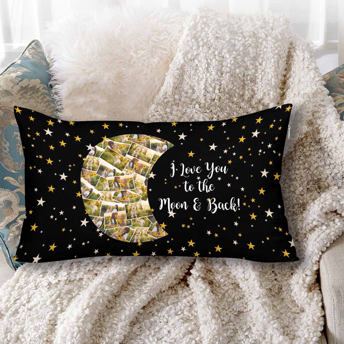 Rectangle Pillow Case with Custom Photo Design I Love You To The Moon And Back Pillow Cover