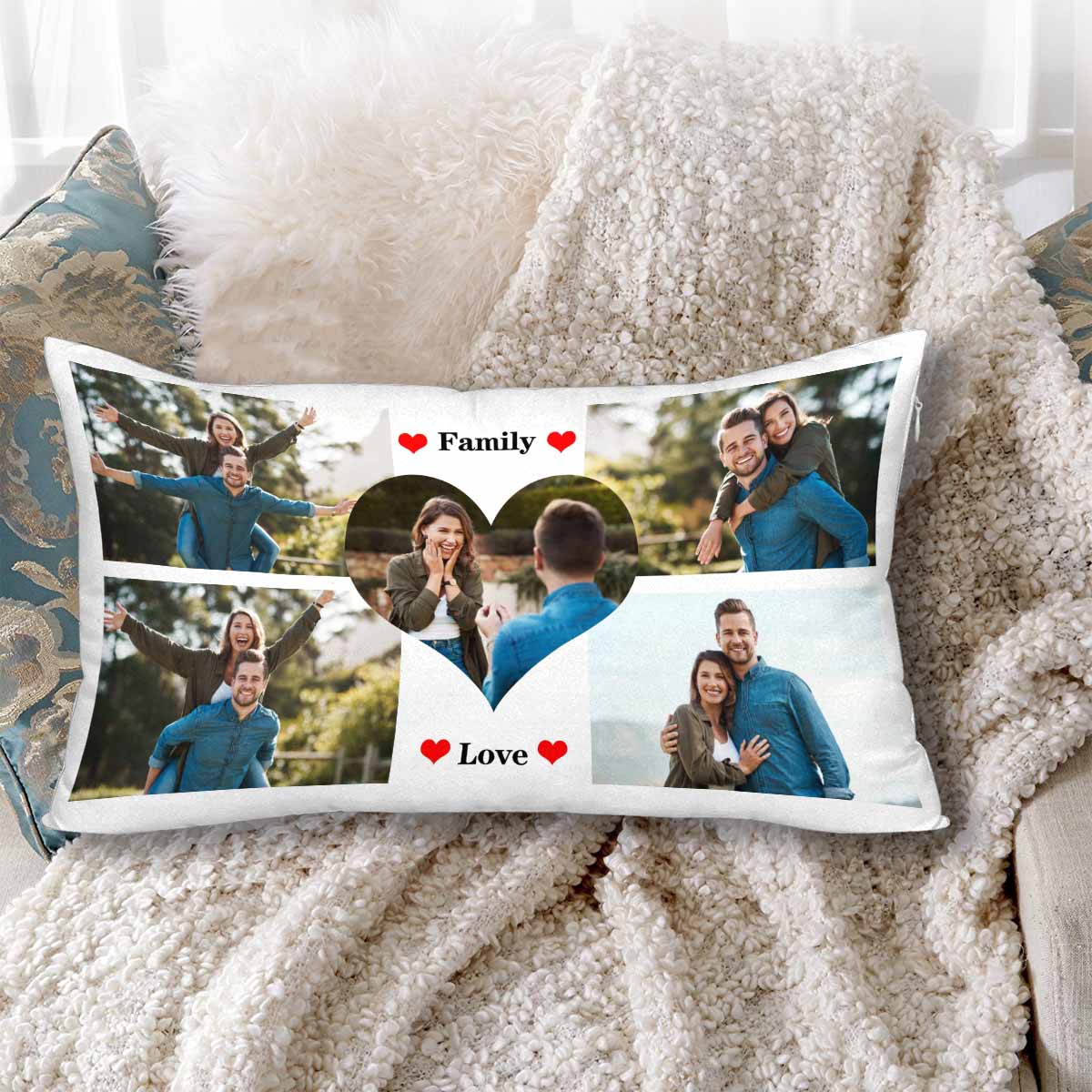 Rectangle Pillow Case with Custom Photo Print Family Love Picture on Pillow Cover