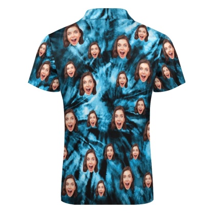 Custom #Plus-Size Custom Face Blue Laser Short Sleeve Polo Shirt Personalized Zipper All Over Print Men's Golf Shirt - YesCustom