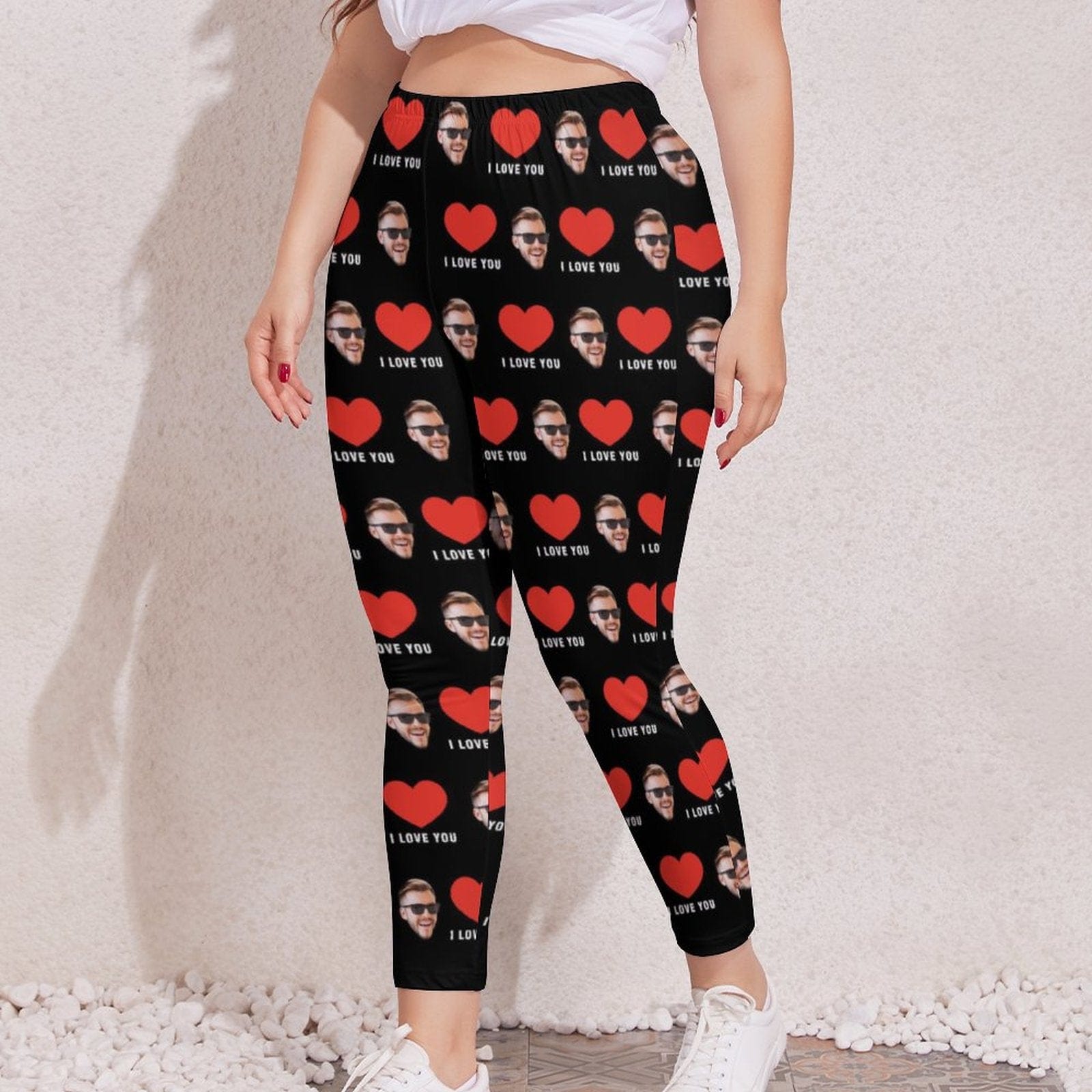 Custom #Plus Size Custom Face Red Heart I Love You Women's Plus Size Stretch Leggings - YesCustom