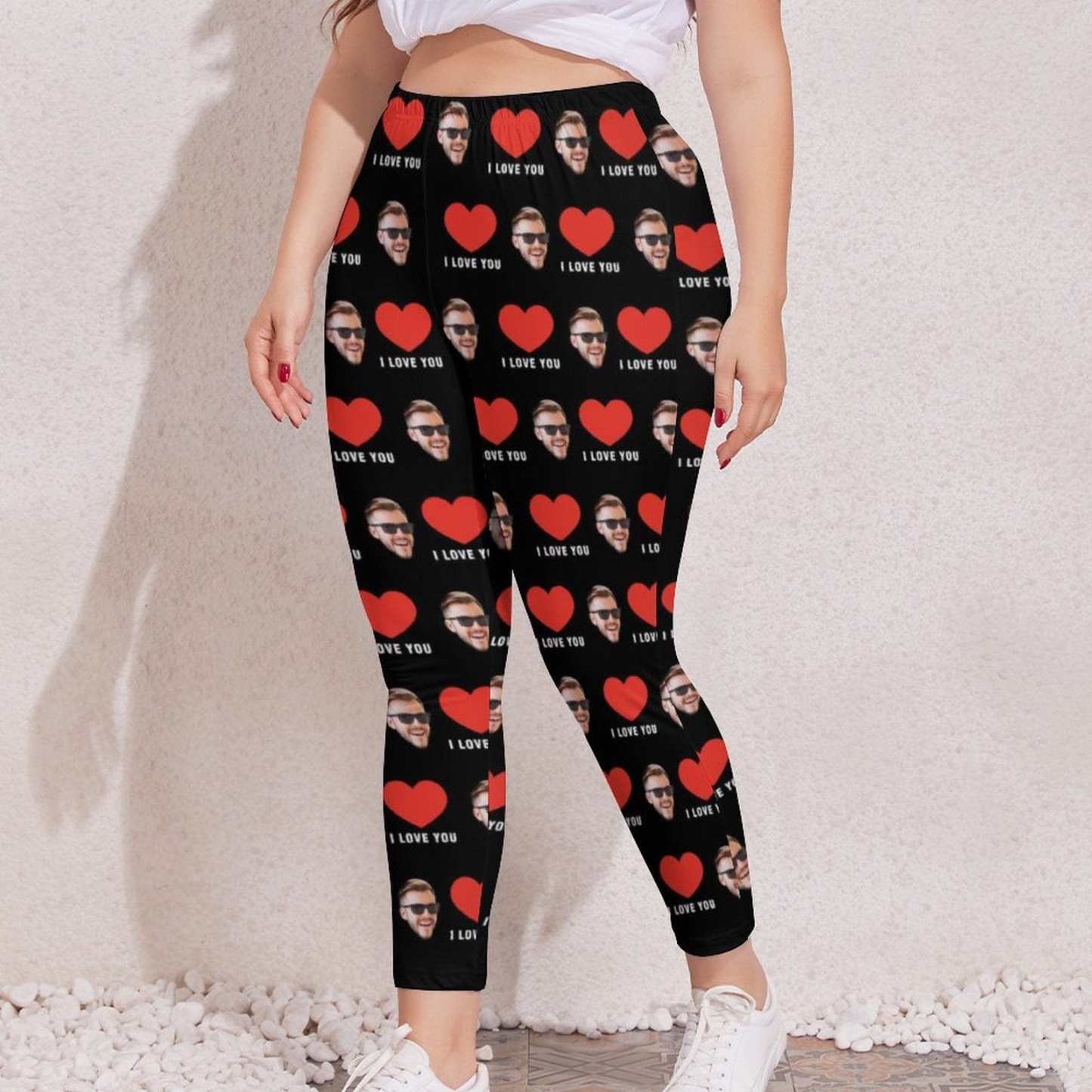 Custom #Plus Size Custom Face Red Heart I Love You Women's Plus Size Stretch Leggings - YesCustom