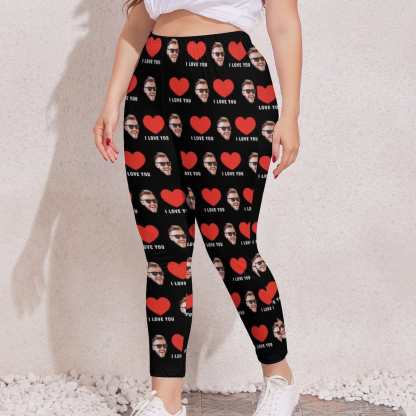 Custom #Plus Size Custom Face Red Heart I Love You Women's Plus Size Stretch Leggings - YesCustom