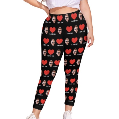 Custom #Plus Size Custom Face Red Heart I Love You Women's Plus Size Stretch Leggings - YesCustom