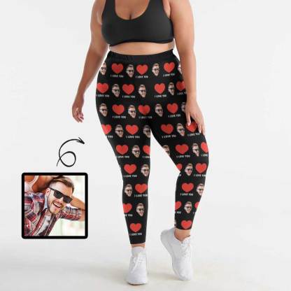 Custom #Plus Size Custom Face Red Heart I Love You Women's Plus Size Stretch Leggings - YesCustom