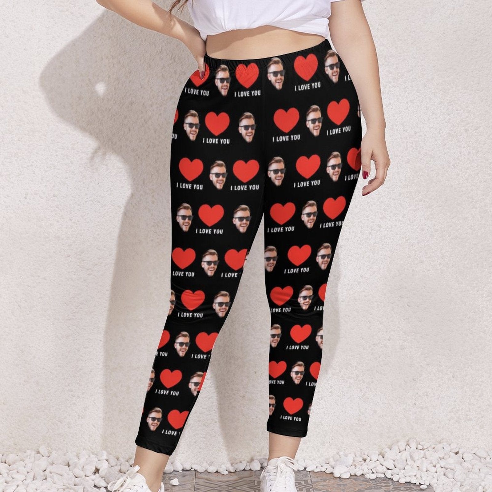 Custom #Plus Size Custom Face Red Heart I Love You Women's Plus Size Stretch Leggings - YesCustom
