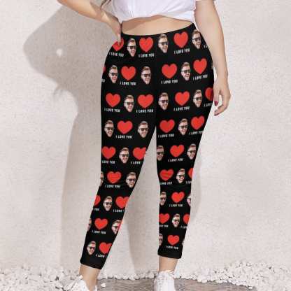 Custom #Plus Size Custom Face Red Heart I Love You Women's Plus Size Stretch Leggings - YesCustom