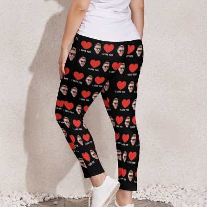 Custom #Plus Size Custom Face Red Heart I Love You Women's Plus Size Stretch Leggings - YesCustom