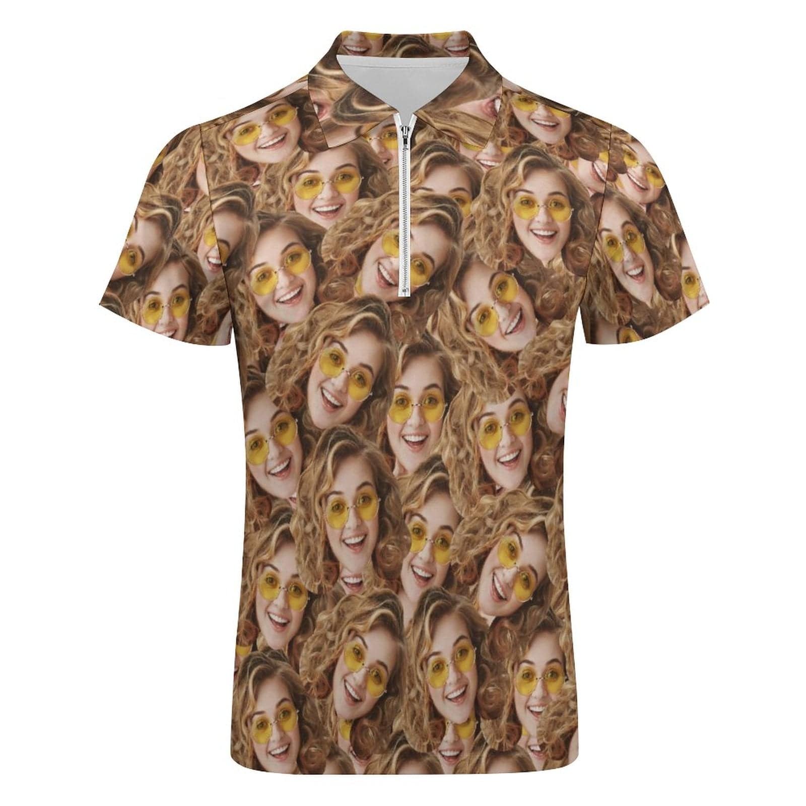 Custom #Plus-Size Custom Face Seamless Selfie Men's Short Sleeve Polo Shirt Personalized Zipper All Over Print Golf Shirt - YesCustom