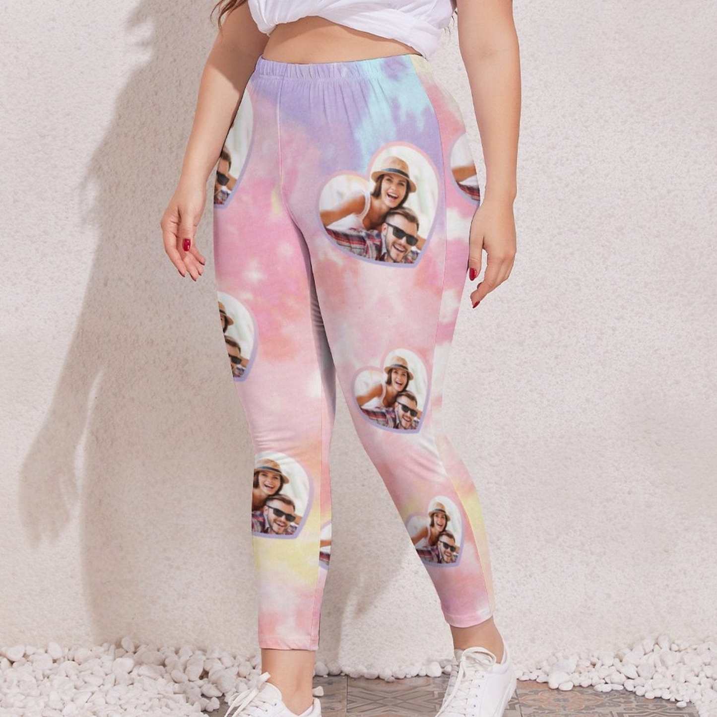 Custom #Plus Size Custom Photo Colorful Women's Plus Size Stretch Leggings - YesCustom