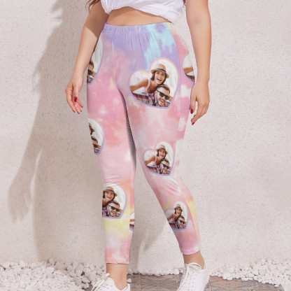 Custom #Plus Size Custom Photo Colorful Women's Plus Size Stretch Leggings - YesCustom