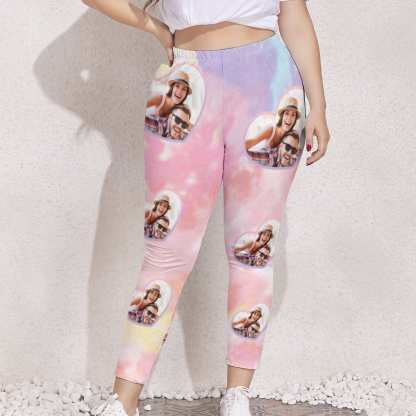 Custom #Plus Size Custom Photo Colorful Women's Plus Size Stretch Leggings - YesCustom