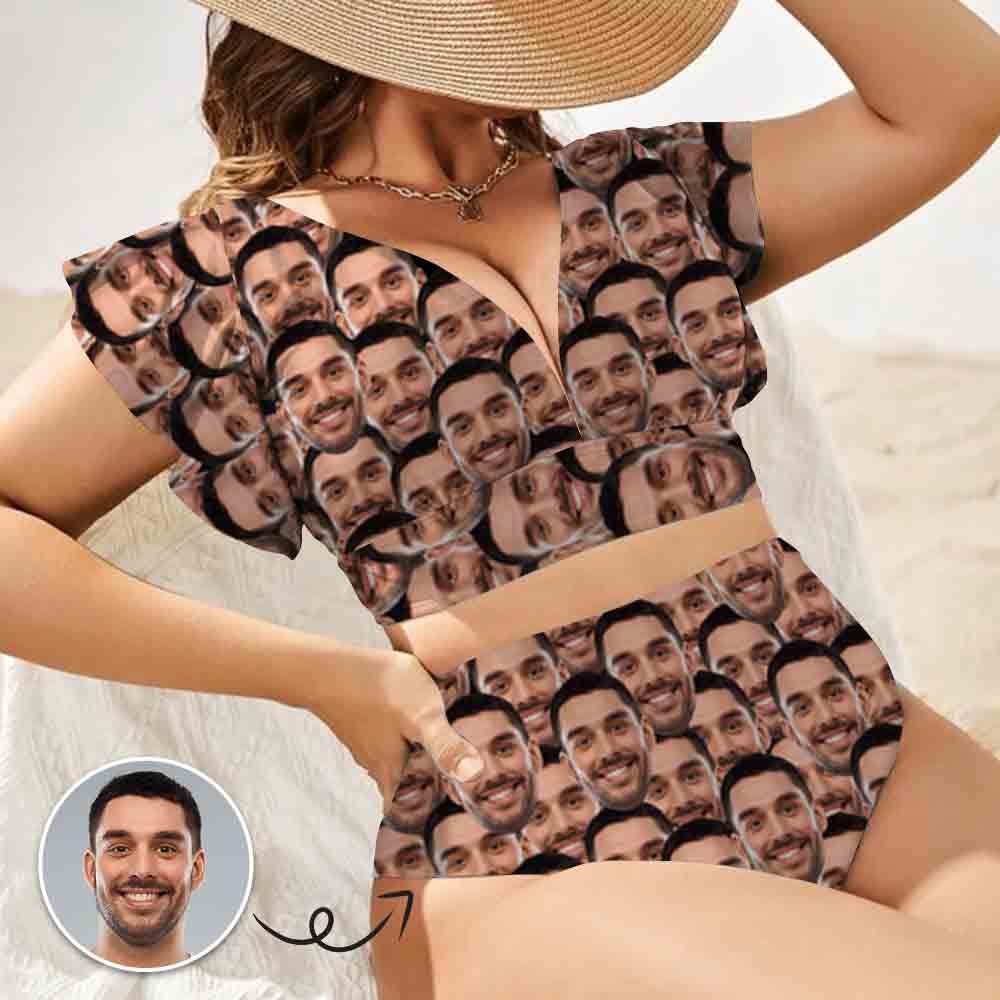 Custom #Plus Size Custom Seamless Face Women Ruffle High Waisted Flounce Bikini Set Two Pieces Swimsuit Beachwear - YesCustom