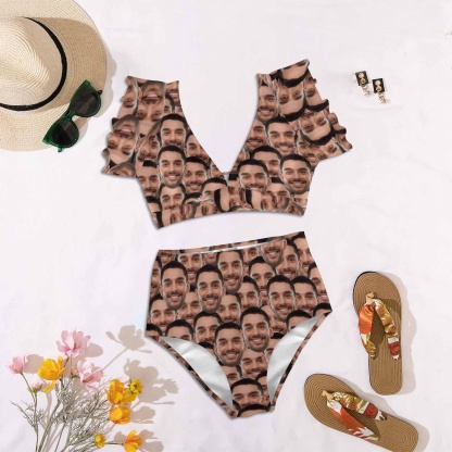 Custom #Plus Size Custom Seamless Face Women Ruffle High Waisted Flounce Bikini Set Two Pieces Swimsuit Beachwear - YesCustom