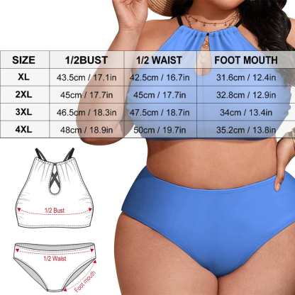 Custom #Plus Size Halter Bikini-Custom Face Coconut Tree Holiday Style Plus Size Swimsuit High Neck Cutout High Waisted Bikini Personalized Women's Two Piece Swimsuit Beach Outfits - YesCustom