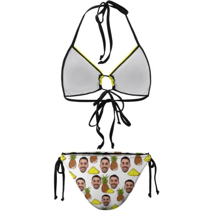Custom #Plus Size Halter Trikini-Custom Face Fruits Pineapple Plus Size Swimsuit String Link Halter Tie Side Low Waisted Triangle Bikini Personalized Bathing Suit - YesCustom