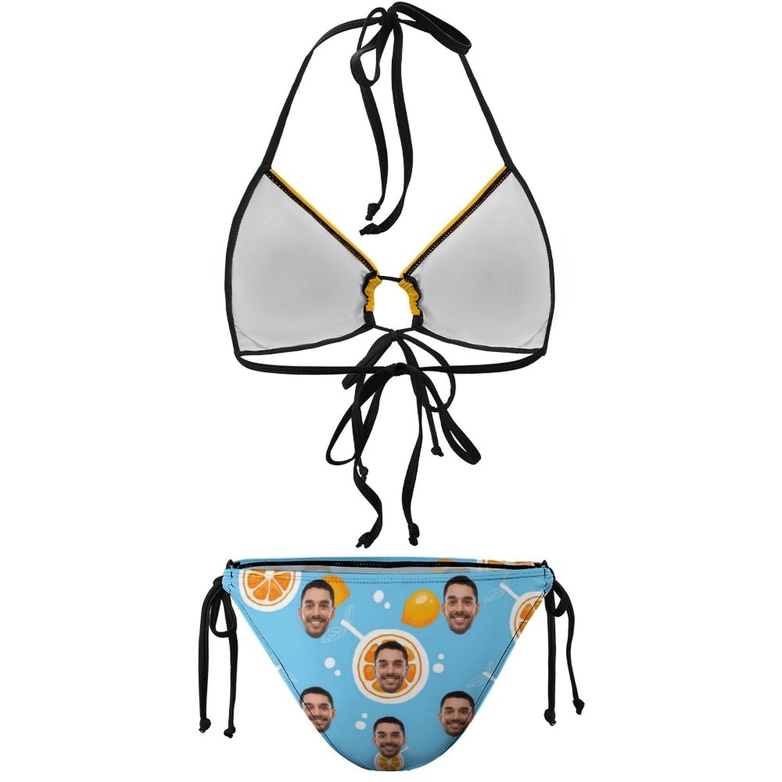 Custom #Plus Size Halter Trikini-Custom Face Fruits Pineapple Plus Size Swimsuit String Link Halter Tie Side Low Waisted Triangle Bikini Personalized Bathing Suit - YesCustom
