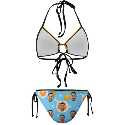 Custom #Plus Size Halter Trikini-Custom Face Fruits Pineapple Plus Size Swimsuit String Link Halter Tie Side Low Waisted Triangle Bikini Personalized Bathing Suit - YesCustom