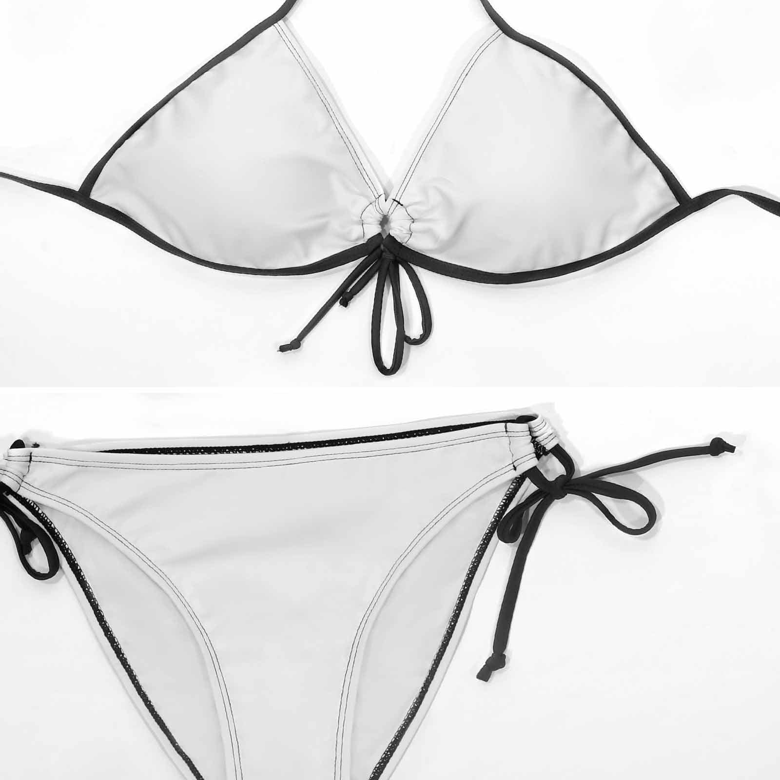 Custom #Plus Size Halter Trikini-Custom Seamless Face Plus Size Swimsuit String Link Halter Tie Side Low Waisted Triangle Bikini Personalized Bathing Suit - YesCustom