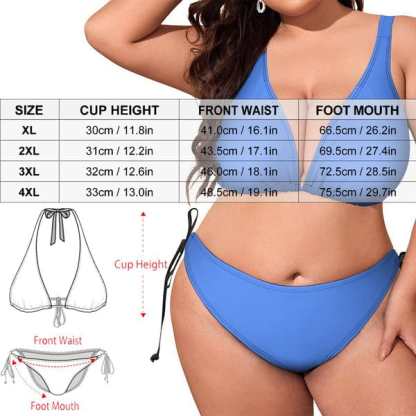 Custom #Plus Size Halter Trikini-Custom Face Flowers Plus Size Swimsuit Deep V Neck Halter Tie Side Low Waisted Triangle Bikini Personalized Bathing Suit Beach Outfits - YesCustom