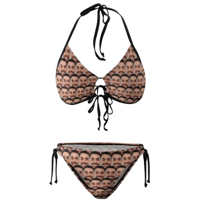 Custom #Plus Size Halter Trikini-Custom Seamless Face Plus Size Swimsuit String Link Halter Tie Side Low Waisted Triangle Bikini Personalized Bathing Suit - YesCustom