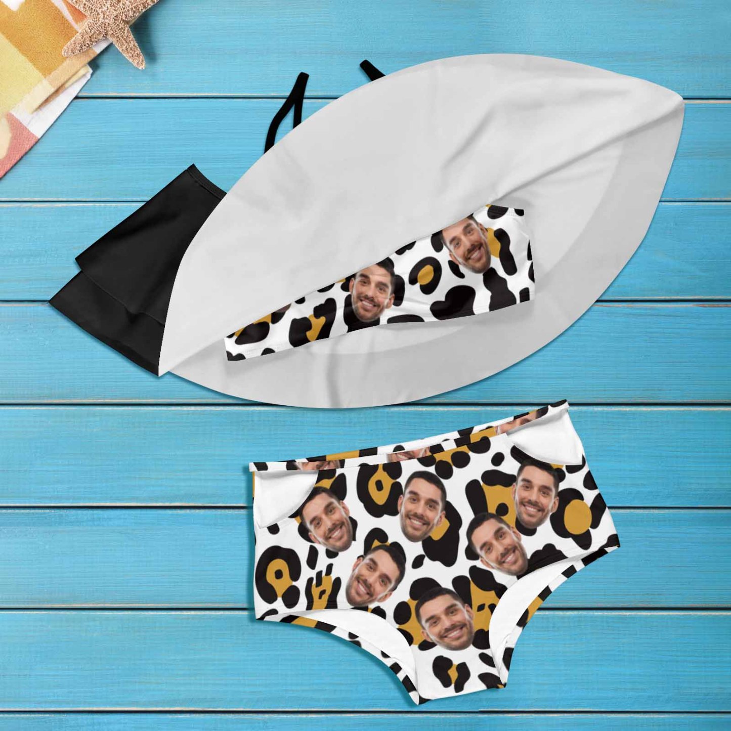 Custom #Plus Size Off Shoulder Bikini-Custom Face Leopard Print Black 2 Ways to Wear Ruffle High Waisted Bikini Set Two Pieces Swimsuit Beachwear - YesCustom