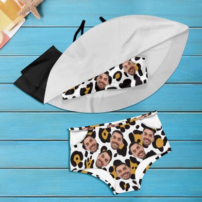 Custom #Plus Size Off Shoulder Bikini-Custom Face Leopard Print Black 2 Ways to Wear Ruffle High Waisted Bikini Set Two Pieces Swimsuit Beachwear - YesCustom