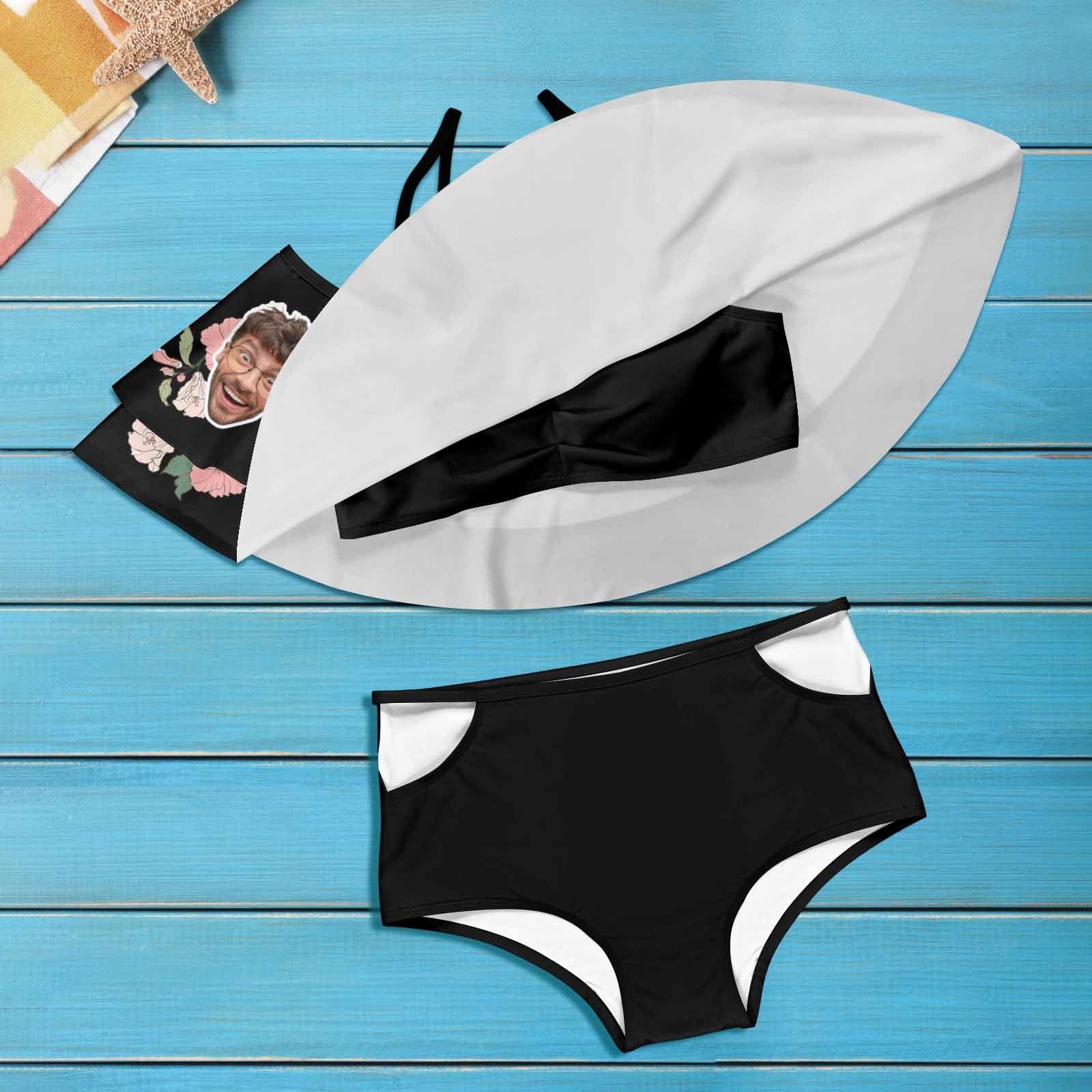 Custom #Plus Size Off Shoulder Bikini-Custom Face Pink And White Flowers 2 Ways to Wear Ruffle High Waisted Bikini Set Two Pieces Swimsuit Beachwear - YesCustom