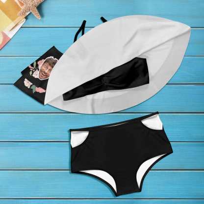 Custom #Plus Size Off Shoulder Bikini-Custom Face Pink And White Flowers 2 Ways to Wear Ruffle High Waisted Bikini Set Two Pieces Swimsuit Beachwear - YesCustom