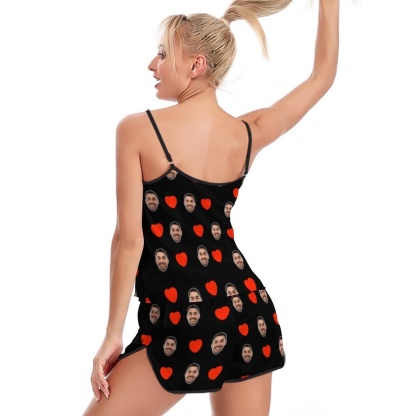 Custom #Plus Size Pajama Set-Custom Boyfriend Face Sleepwear Personalized Women's Sexy Cami Pajama Set Honeymoon Gift - YesCustom