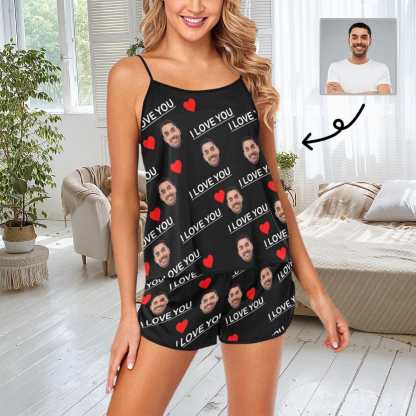 Custom #Plus Size Pajama Set-Custom Boyfriend Face Sleepwear Personalized Women's Sexy Cami Pajama Set Honeymoon Gift - YesCustom