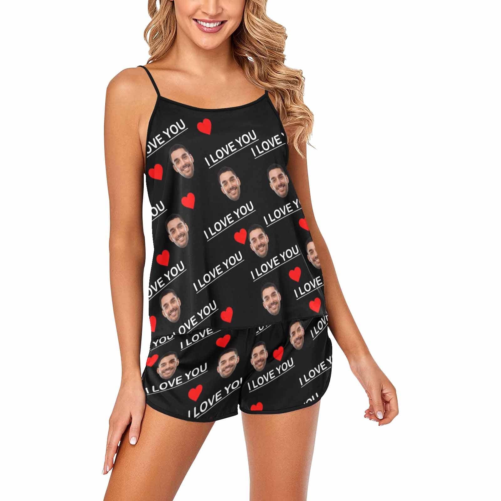 Custom #Plus Size Pajama Set-Custom Boyfriend Face Sleepwear Personalized Women's Sexy Cami Pajama Set Honeymoon Gift - YesCustom