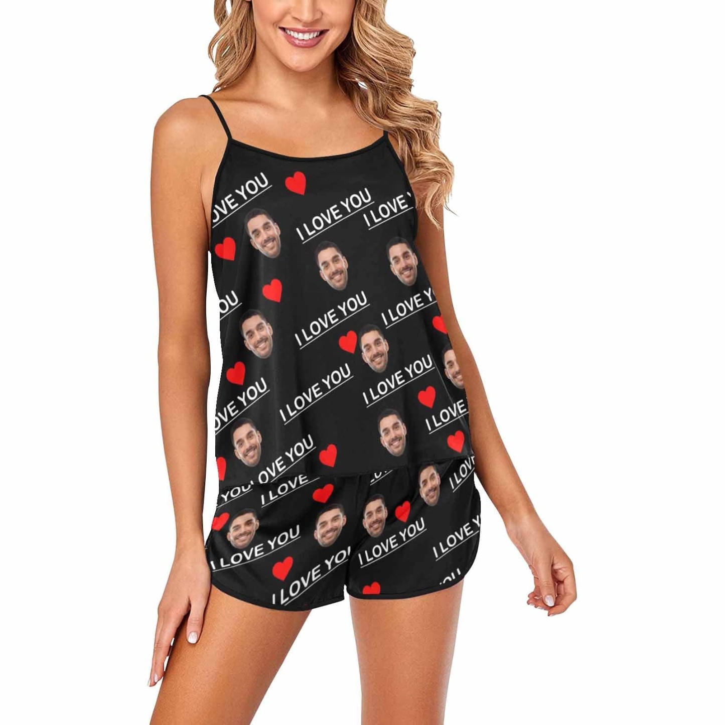 Custom #Plus Size Pajama Set-Custom Boyfriend Face Sleepwear Personalized Women's Sexy Cami Pajama Set Honeymoon Gift - YesCustom